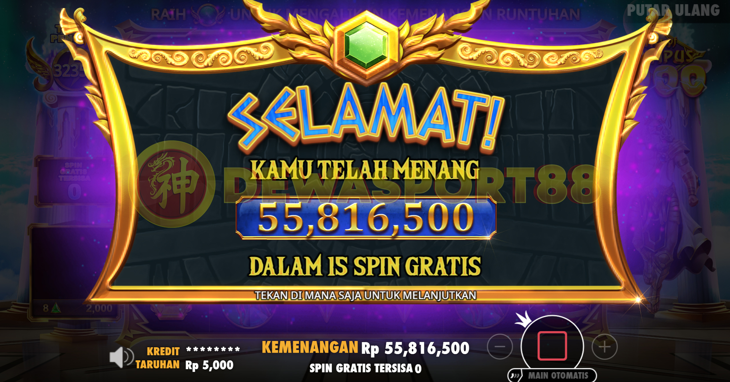 fitur spin gratis di game legendaris Gates of Olympus 1000 dari Pragmatic Play.